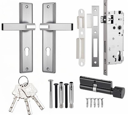 Maçaneta da porta da frente longa com fechadura